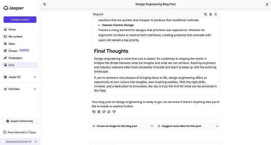 Jasper
			 editor design full-screen layout sidebar blog post ui page example