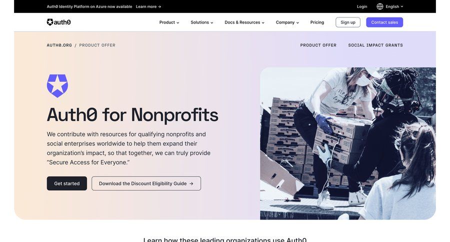 Auth0
			startup & non-profit program features management user termination b2b website ui page example