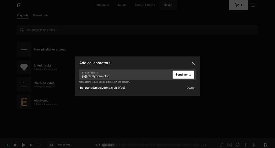 Epidemic Sound
			modal & popover team management invite teammate modal screen content management collaboration user management form modal dialog email user invitation ui page example