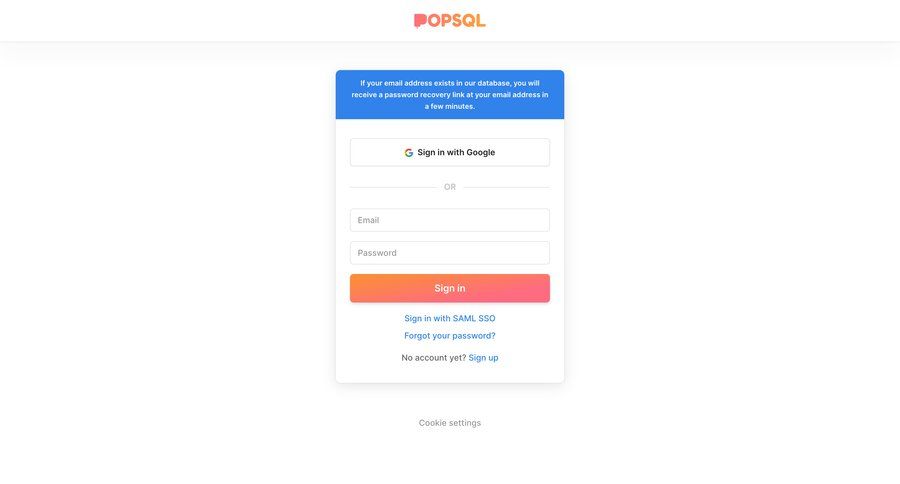 PopSQL
			 login authentication sign in account creation user authentication form user management saml sso change password password update ui page example