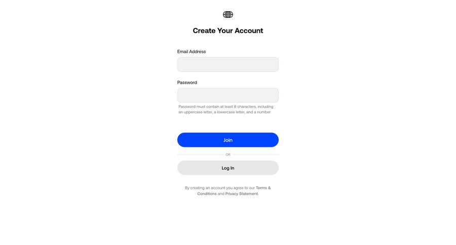 Universe
				signup ui page example