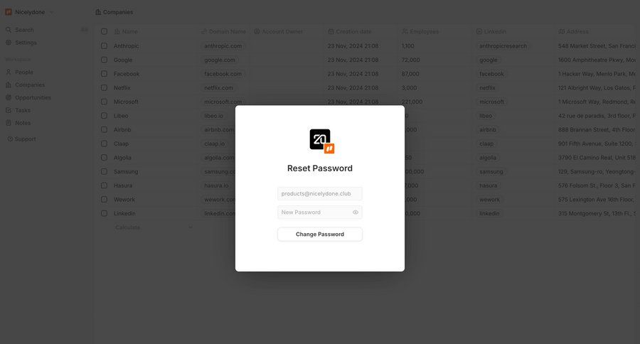 Twenty
			list password reset modal & popover table modal screen account management grid form account security sidebar table ui page example