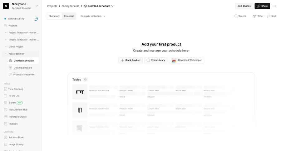 Programa
			 sidebar navigation project management project setup schedule data entry bulk edit sidebar menu table summary ui page example
