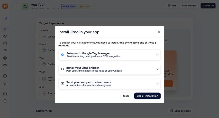 Jimo
			 modal screen settings onboarding expandable sections integration setup setup integration accordion ui page example