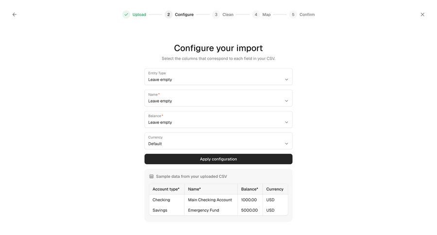 Maybe Finance
			 data mapping import wizard ui page example