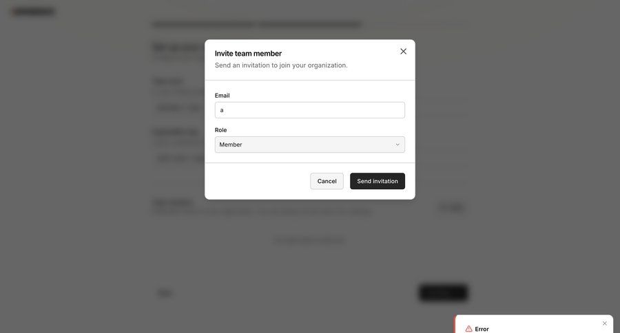Inference
			modal & popover error state team settings invite teammate user management ui page example