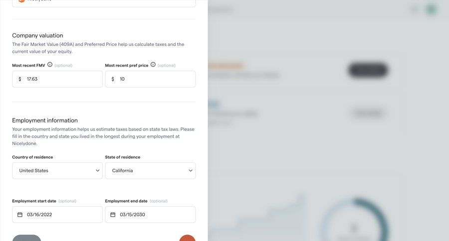 Secfi
			 modal screen form editor finance data entry wysiwyg date picker ui page example