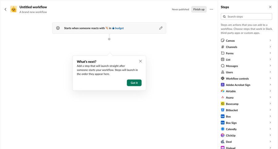 Slack
			 configuration workflow automation workflow automation workflow creation workflow configuration workflow steps create chatbot contextual help ui page example