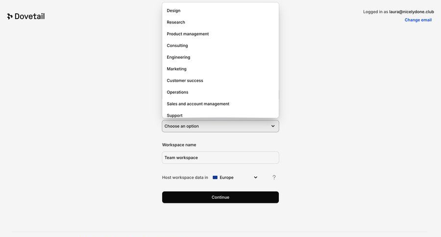 Dovetail
				onboarding ui page example