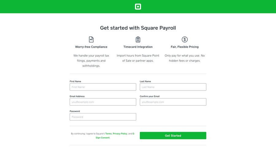 Square
				signup page example