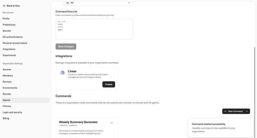 Ona
			 integration management organization settings ui page example