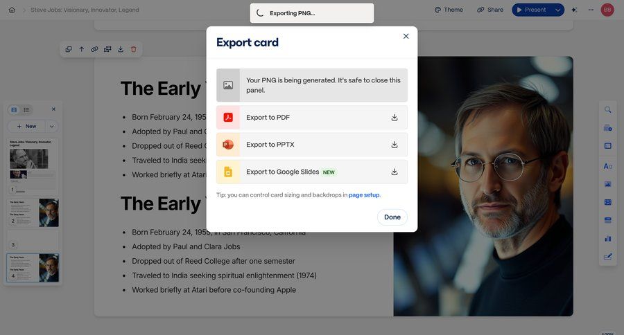 Gamma
			 modal screen design export sharing ui page example