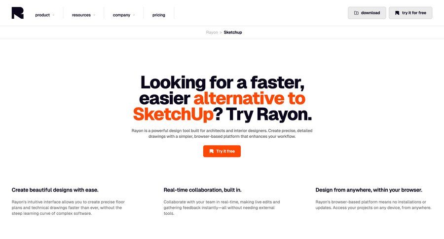 Rayon
			 features comparison page competition vs comparision alternatives real-time editing ui page example