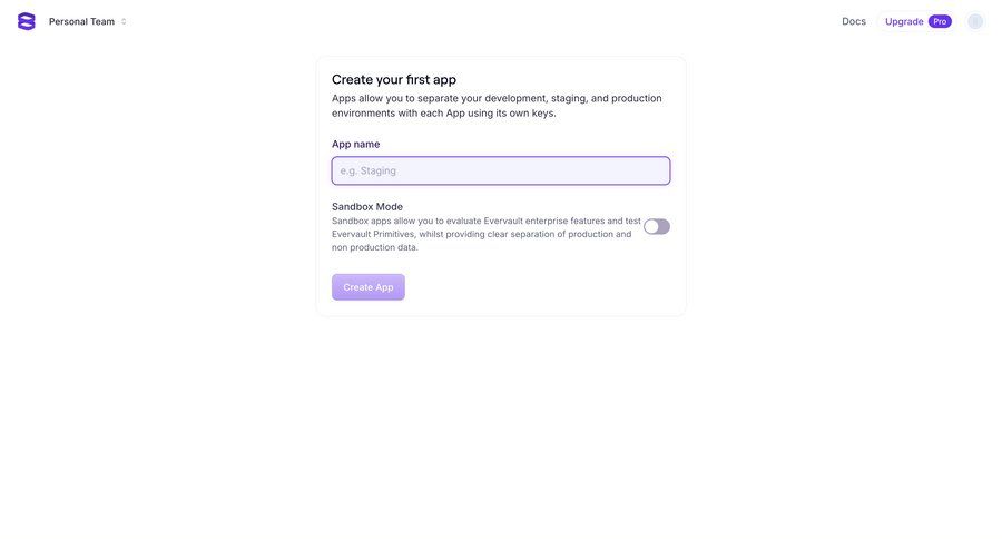 Evervault
			 onboarding form create generate version control ui page example
