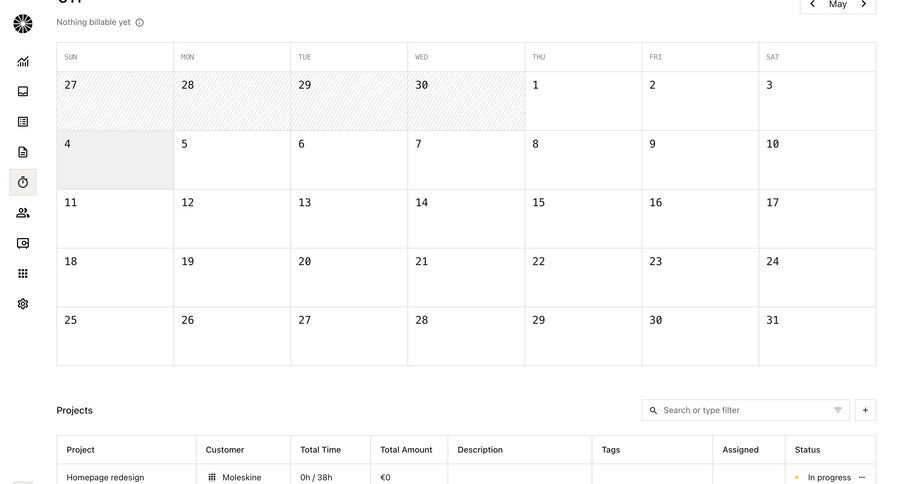Midday
			 dashboard project management grid project tracking full-screen layout calendar screen date picker menu table time management ui page example