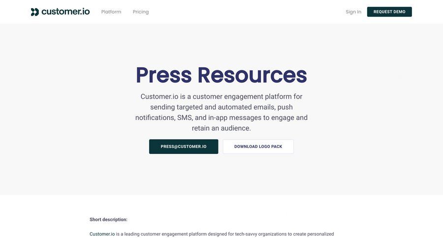Customer.io
			press announcement press release rp ui page example
