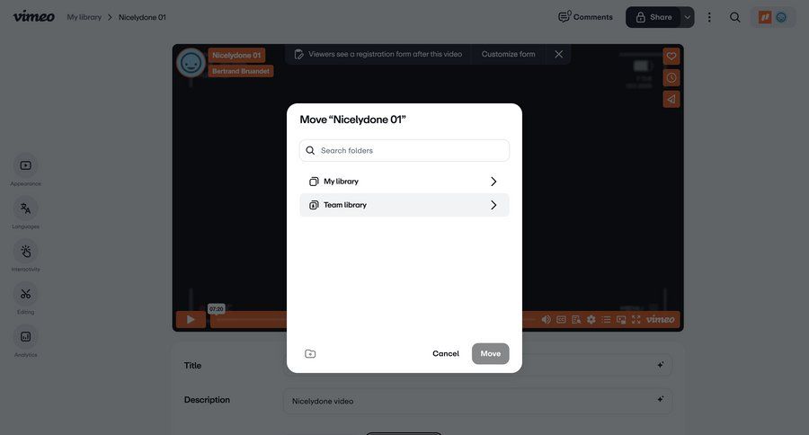Vimeo
			 modal screen content management video management file management file organization ui page example