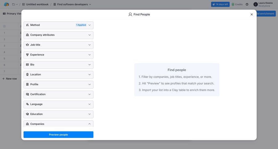 Clay
			 modal screen instructions search results ui page example