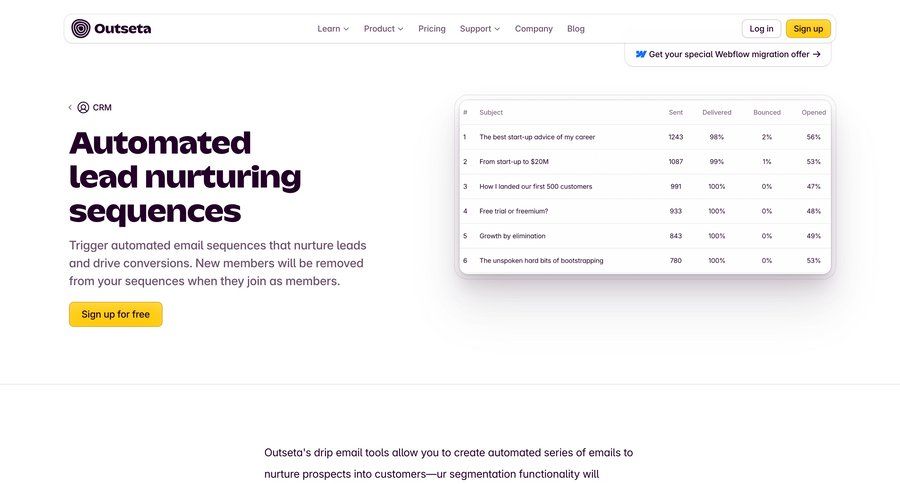 Outseta
			 email marketing ui page example