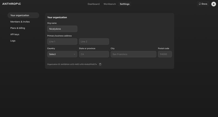 Anthropic
			 settings sidebar navigation form account setup account settings organization management form layout sidebar dark ui ui page example