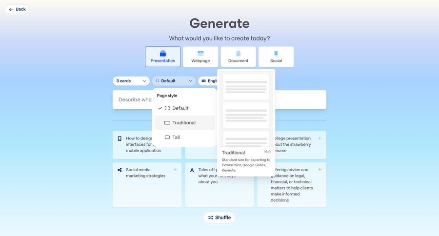 Gamma
			 design templates full screen modal template selection ui page example