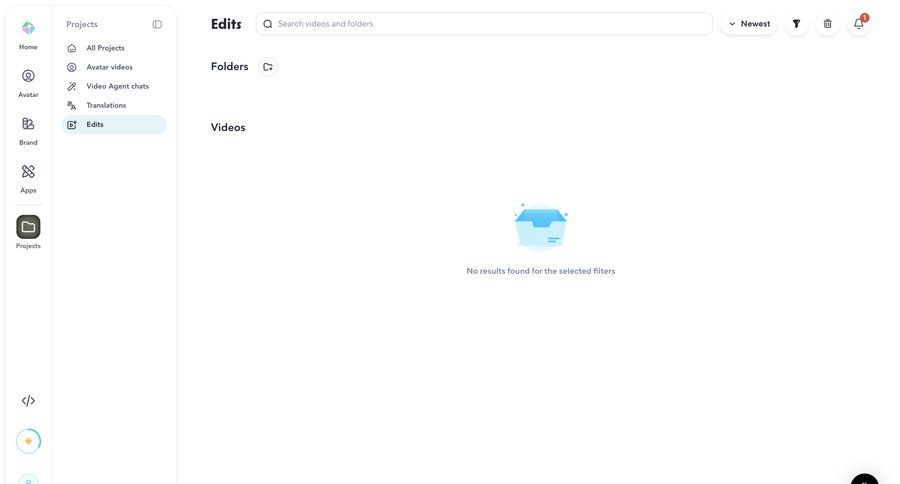 HeyGen
			 project management search results video editor ui page example