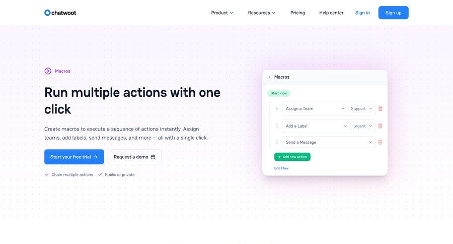 Chatwoot
			 workflow automation ui page example