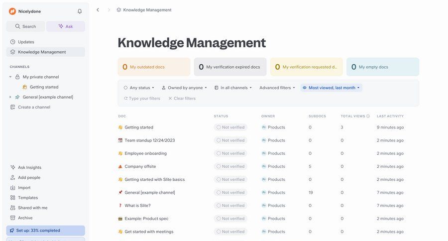 Slite
			list filters billing account setup collaboration dashboard sidebar navigation document management document list dropdown filters documentation progress bar table pagination ui page example