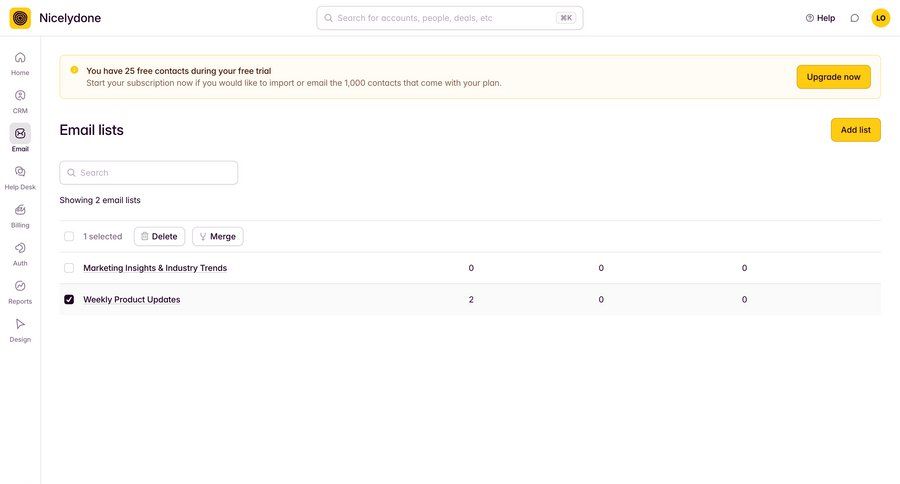 Outseta
			 delete list management full-screen layout email merge sidebar alert table ui page example