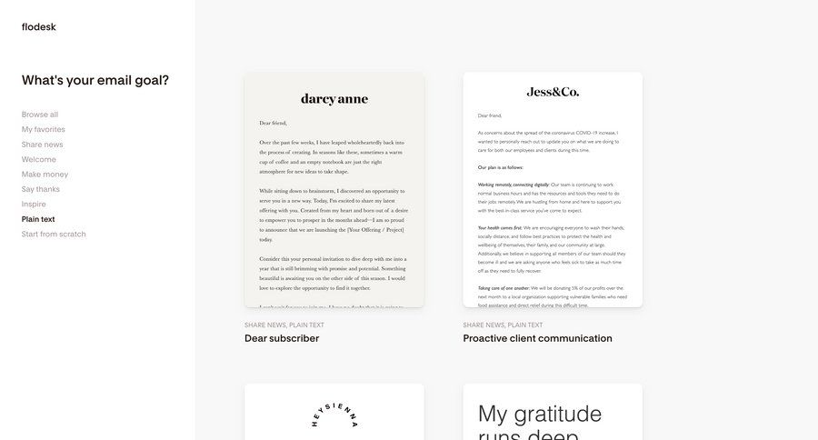 Flodesk
			 e-commerce grid templates customer engagement customer communication template selection cards ui ui page example