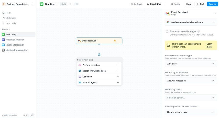 Lindy
			 configuration sidebar navigation grid workflow automation workflow automation full-screen layout workflow configuration email sidebar ui page example