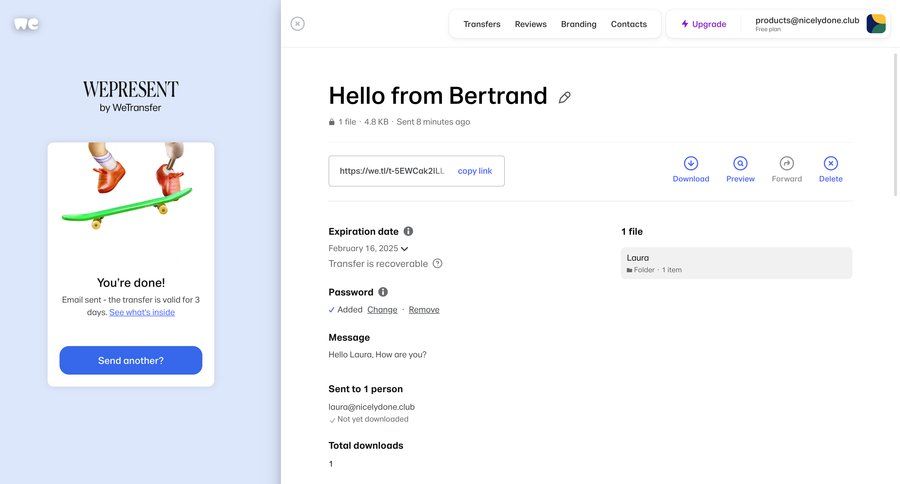 WeTransfer
			 modal screen delete free plan message download summary ui page example