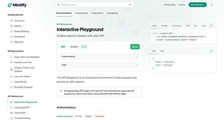 Mintlify
			 getting started doc documentation docs enterprise settings global search ui page example