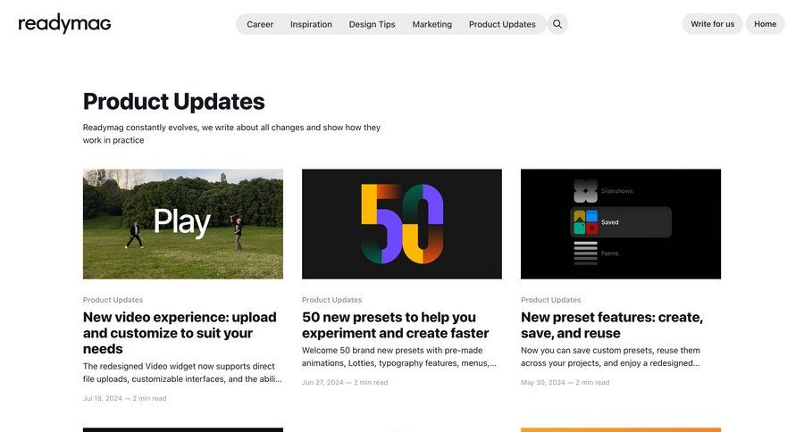 Readymag
			 upload image file upload modal typography product update marketing website design file upload ui check out newsletter signup ui page example