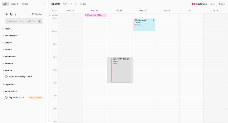 Amie
			 task management grid calendar screen sidebar date picker datepicker chonology time picker meeting time management ui page example