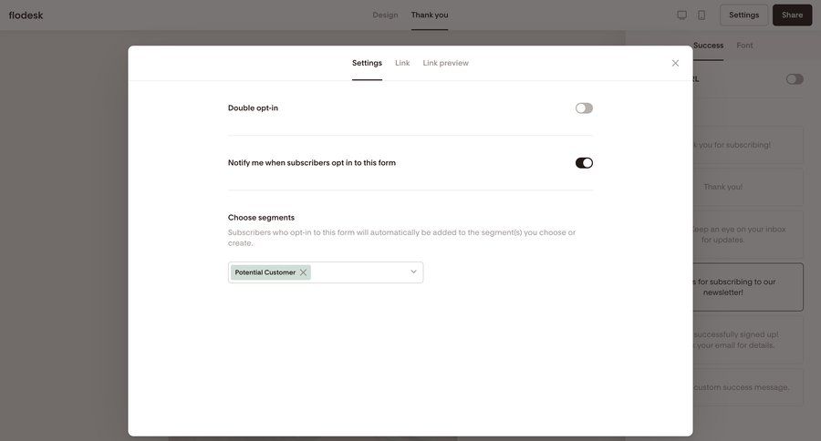 Flodesk
			 configuration settings form settings modal ui page example
