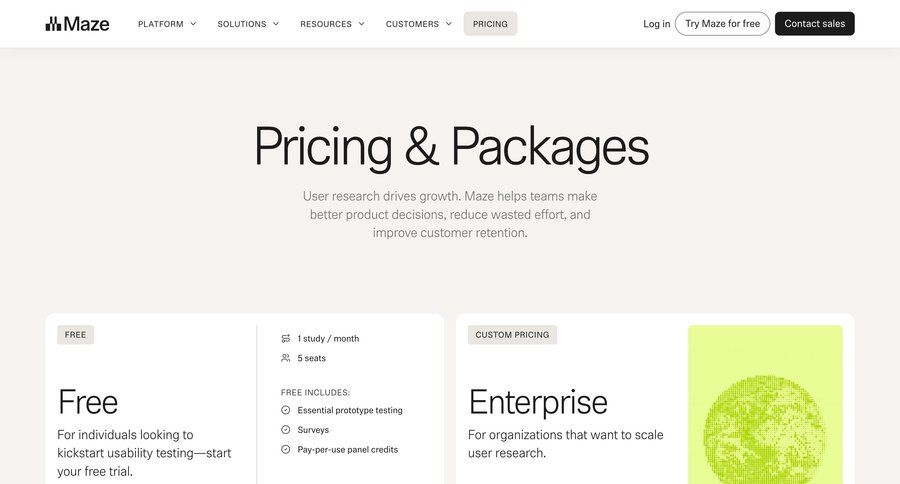 Maze
			 enterprise plan saas pricing ui page example