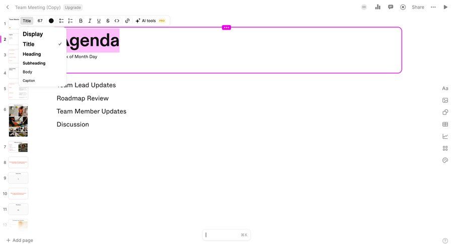 Tome
			 collaboration sidebar navigation editor document editing sidebar interactive map rich text meeting ui page example