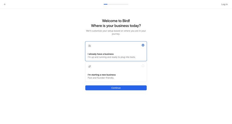 Bird
				onboarding ui page example