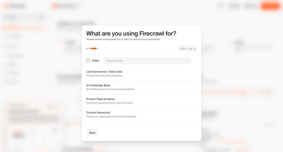 Firecrawl
			 onboarding form progress indicator progress bar ui page example