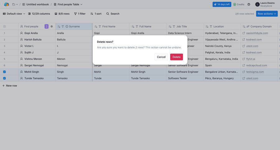Clay
			 data management grid delete confirmation modal dialog table confirmation message ui page example