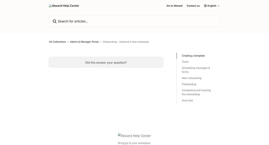 Aboard
			 knowledge base documentation search bar customer support ui page example