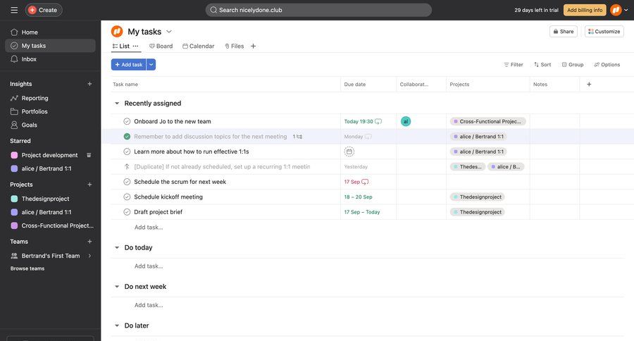 Asana
			 task management team collaboration sidebar navigation project management customize project tracking expandable sections radio group sidebar menu table ui page example