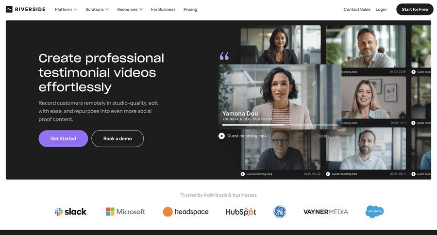 Riverside
			 customer stories b2b saas ui page example
