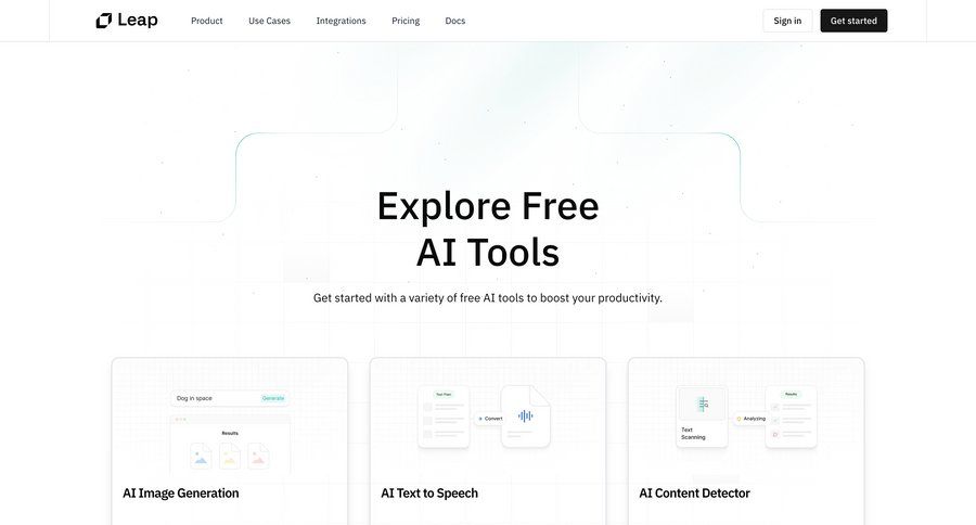 Leap
			product page feature tools features cards ui ui page example