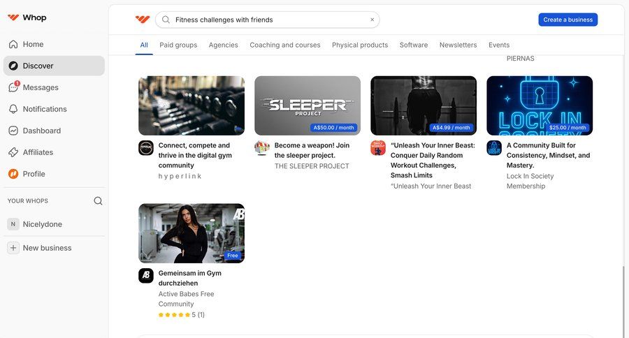 Whop
			 search results ui page example