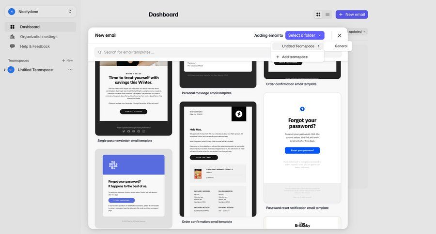 Tabular
			 e-commerce dashboard templates email management customer communication minimalist design email template selection compose email ui page example