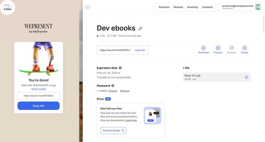 WeTransfer
			 collaboration e-commerce file management message homepage home page ebooks sharing ui page example