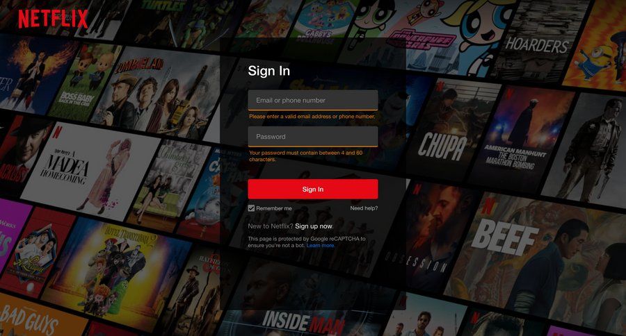 Netflix
				signin page example