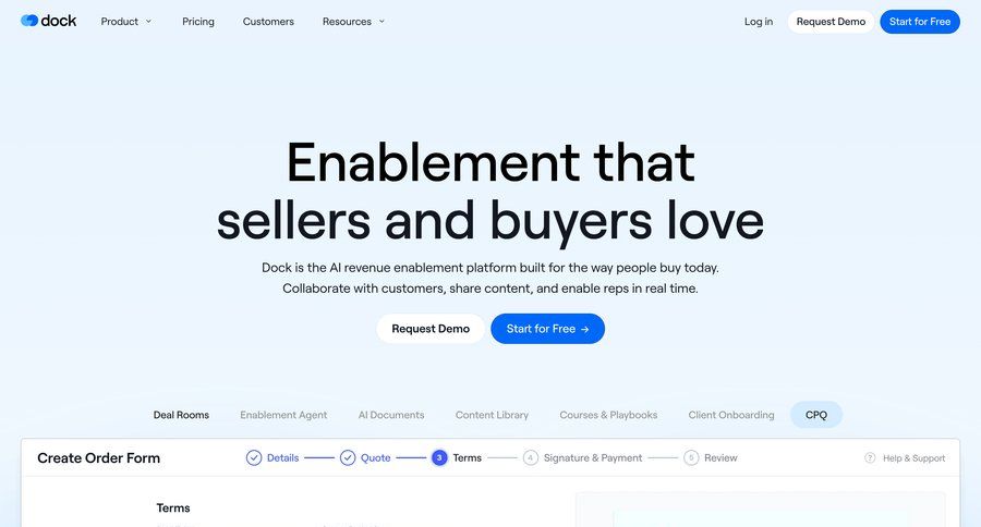 Dock
			landing page integrations product page feature b2b saas ui page example